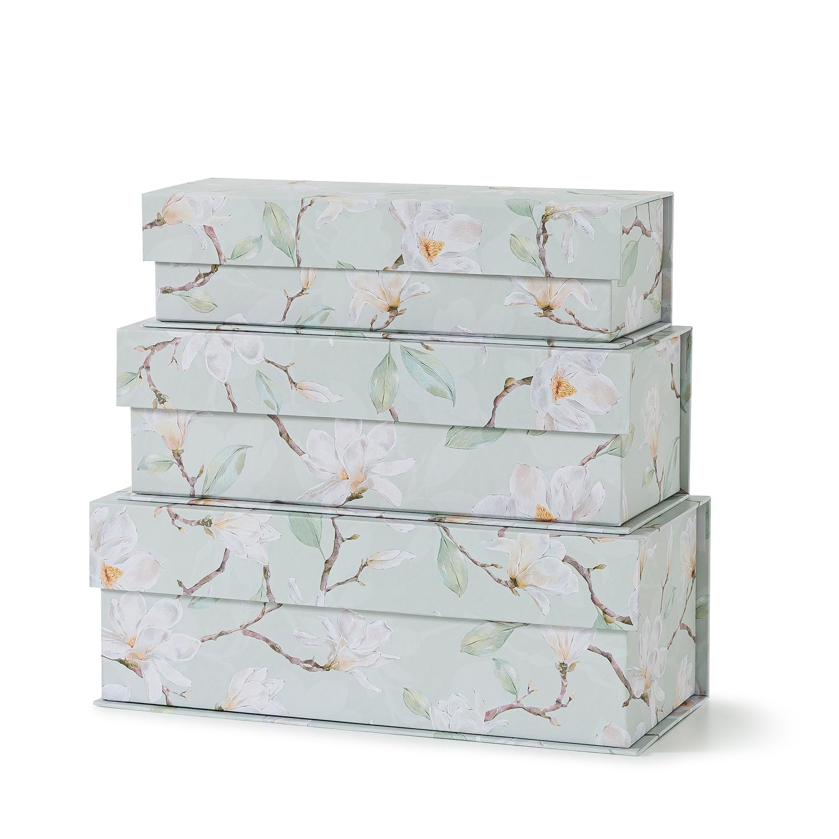Soul & Lane Decorative Storage Boxes with Lids, Set of 3 Cardboard Boxes for Home Décor and Documents, Memory Organizers for Keepsakes with Magnetic Closure, Photo Storage, Ethereal Blossom