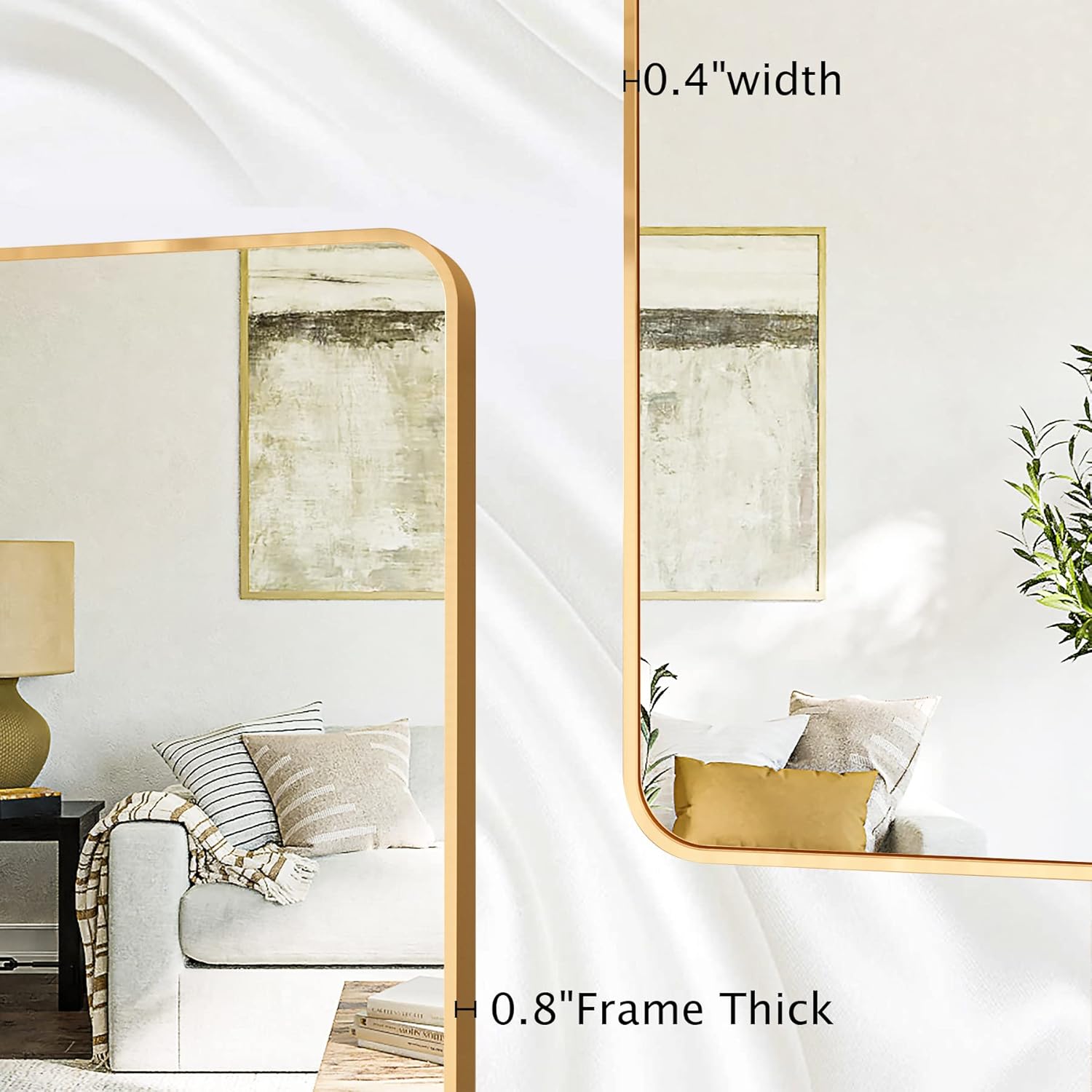 HARRITPURE Rounded Bathroom Mirror 24“ x 36” Rectangular Wall Mirror Aluminum Alloy Frame Contemporary Hanging Mirror for Living Room Bedroom Bathroom Entryway, Gold