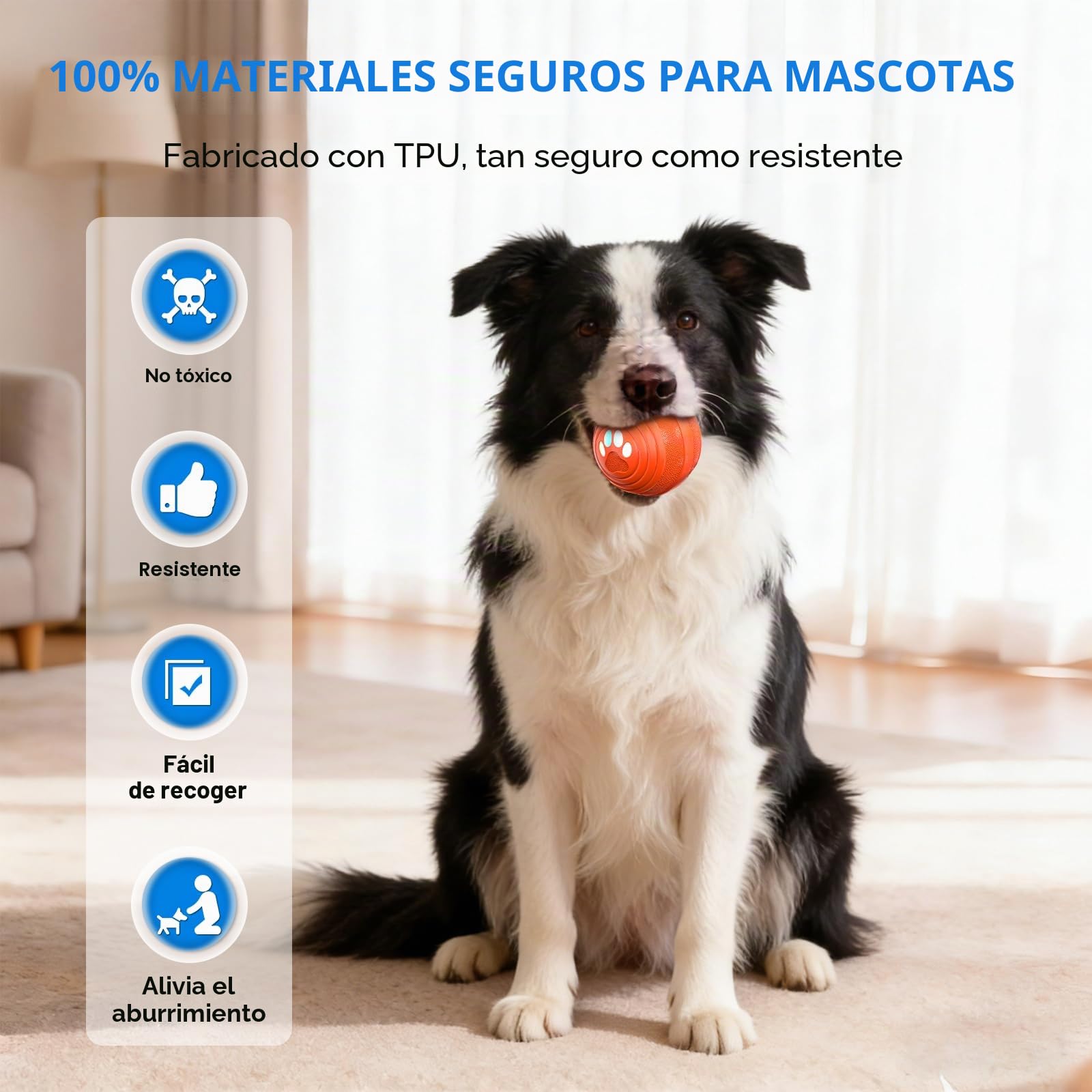 Pelota de Perro Interactivo Inteligente Juguetes para Perros con Material E-TPU Indestructible, 3 Modos para Cachorros, pequeños, medianos Perros automoving Dog Bola de Recarga rápida