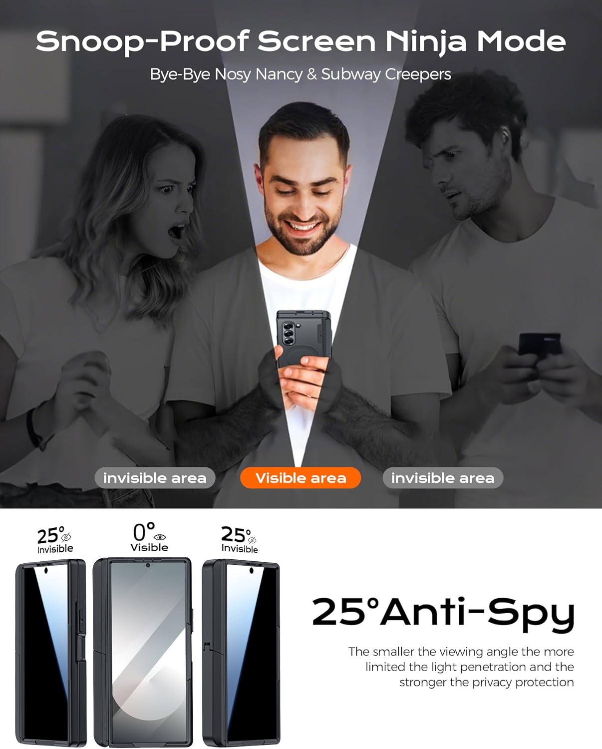 for Samsung Galaxy Z Fold 6 Case with S Pen Holder, [Compatible with Mag-Safe] [Hidden Kickstand] [Privacy Screen Protection] Translucent Matte Strong Magnetic Shockproof Case (Matte Black)