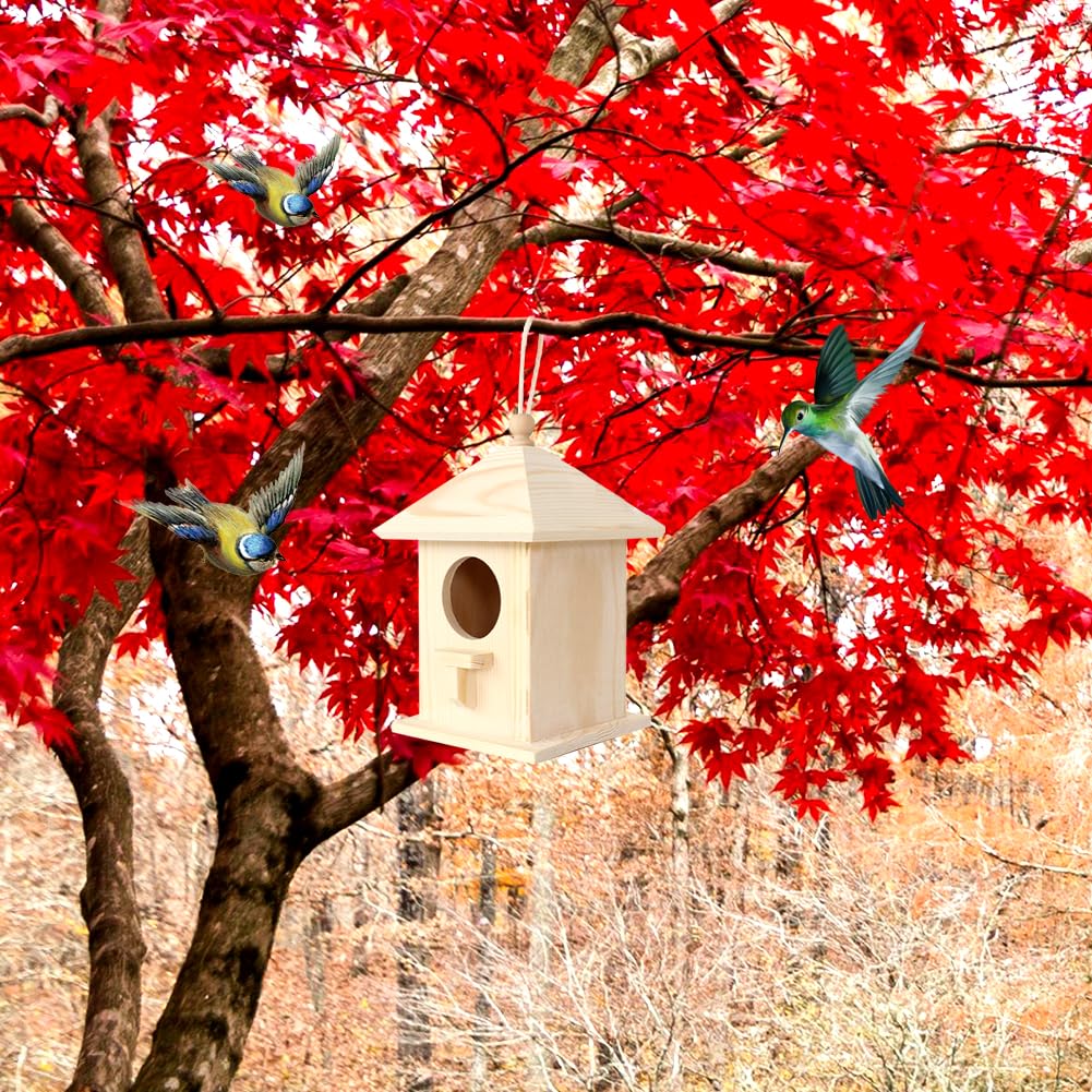 Casetta Uccelli In Legno Con Mangiatoia - Rifugio Per Uccellini Selvatici 17.5x18.2x17.2cm - Foto 6