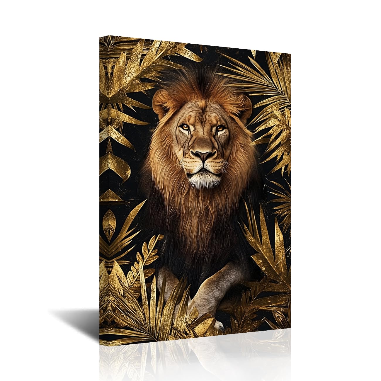 CXHOSTENT Lion Wall Art Black and Gold Wall Decor Jungle Safari Animal Canvas Print Wildlife Painting African Theme Picture for Home Office Decor Framed (Brown, 18L x 12W)