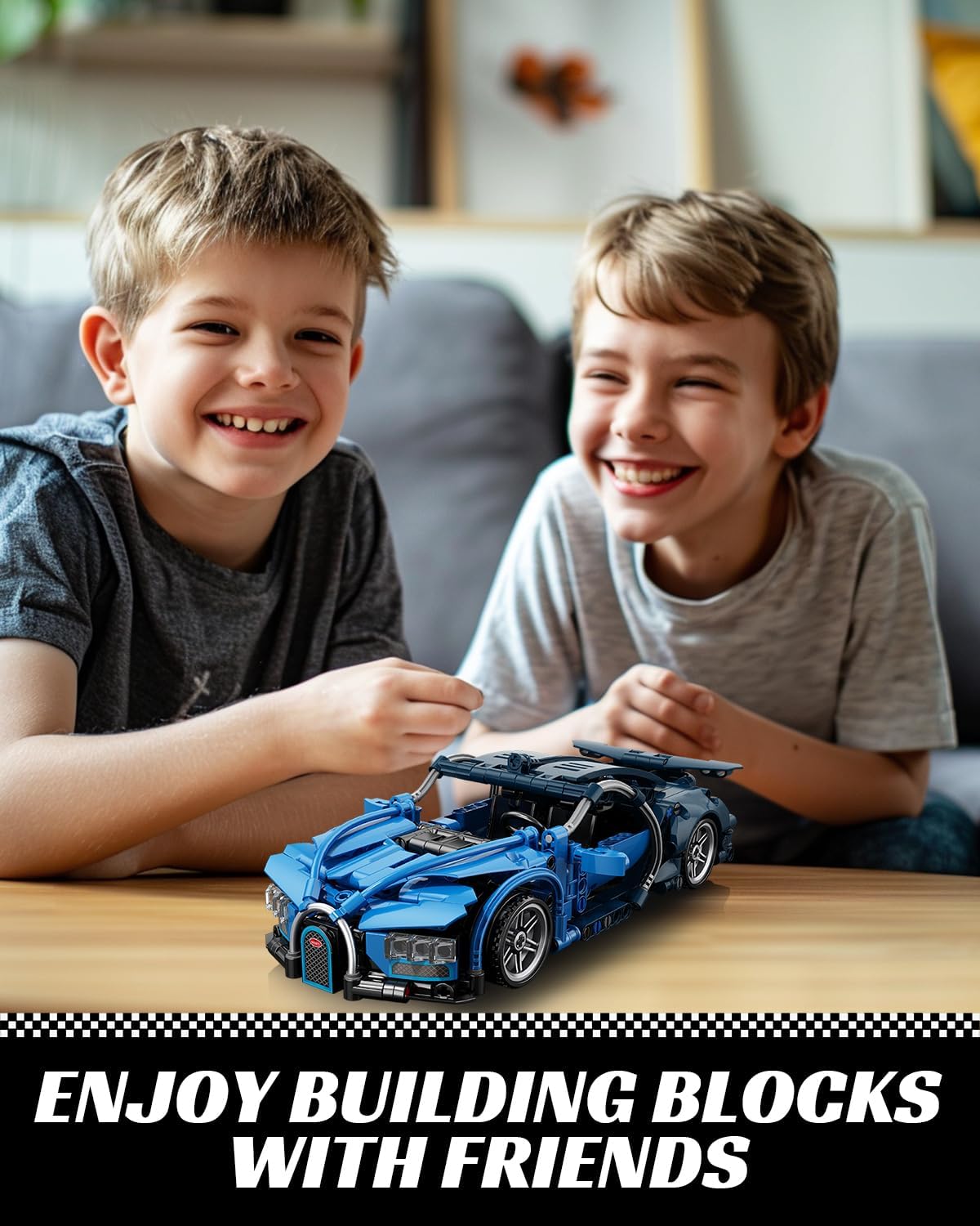 Nueris 1:18 Technic Super Sports Cars Model Sets - 423 PCS Blue MOC Building Block Car Raceing Engineering Toys - Gift Idea for Adults Boys Girls for Play and Display Collection