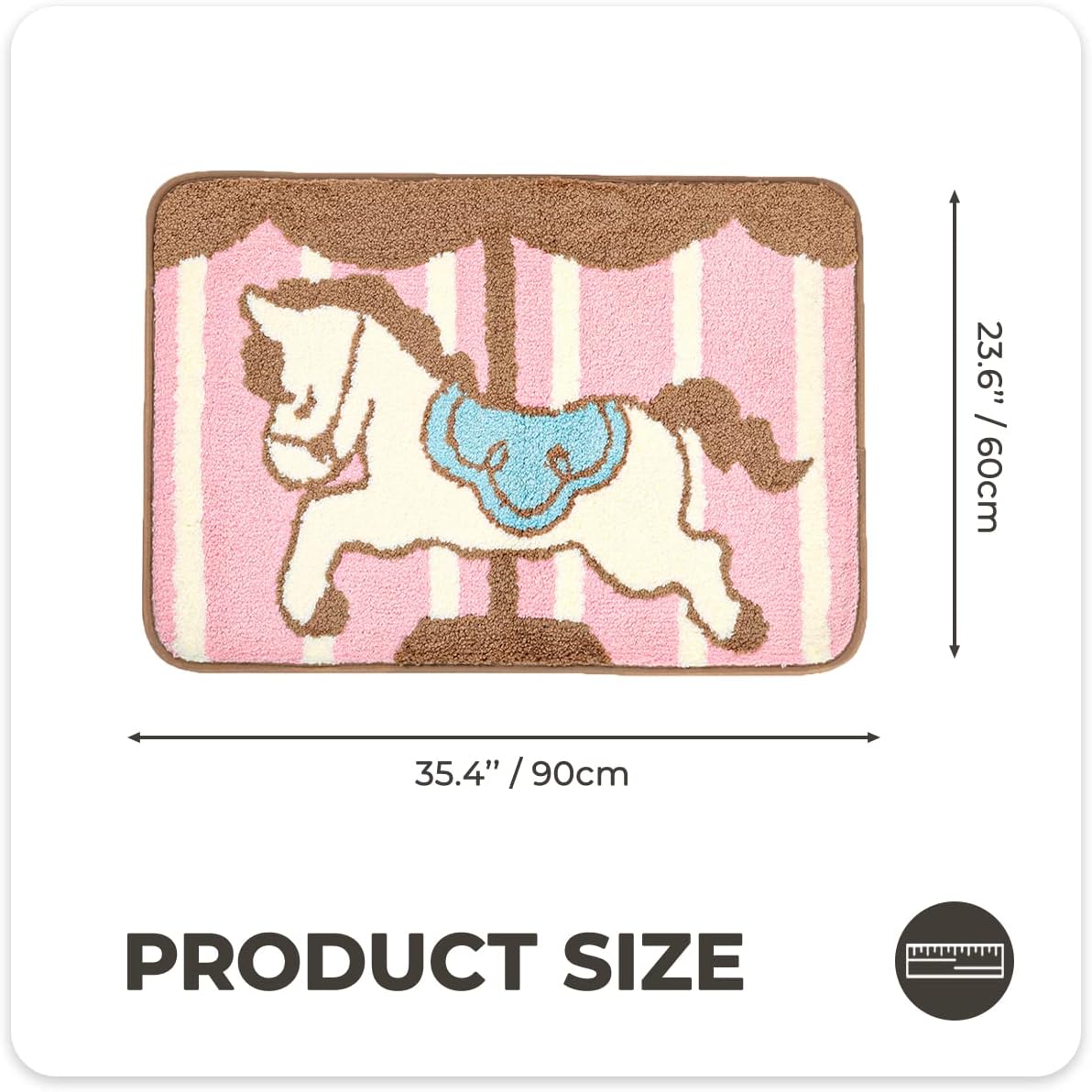 Cute Shower Rug, Soft Bath Mat for Bathroom, Microfiber Mat Water Absorbent Machine Washable Cartoon Bath Rug Fluffy Anti Slip Super Cozy Floor Mat, 23.6 x 35.4 Inches, Carrousel