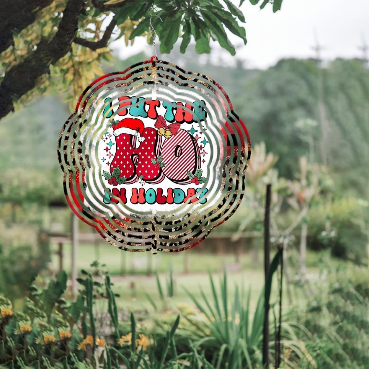 I Put The Ho in Holiday Christmas Wind Spinners 3D Stainless Steel Laser Cut Metal Double Sided Printing-Hanging Indoor/Outdoor Decorations Yard Gardening Decor,Metal Kinetic Art 16x16 inches