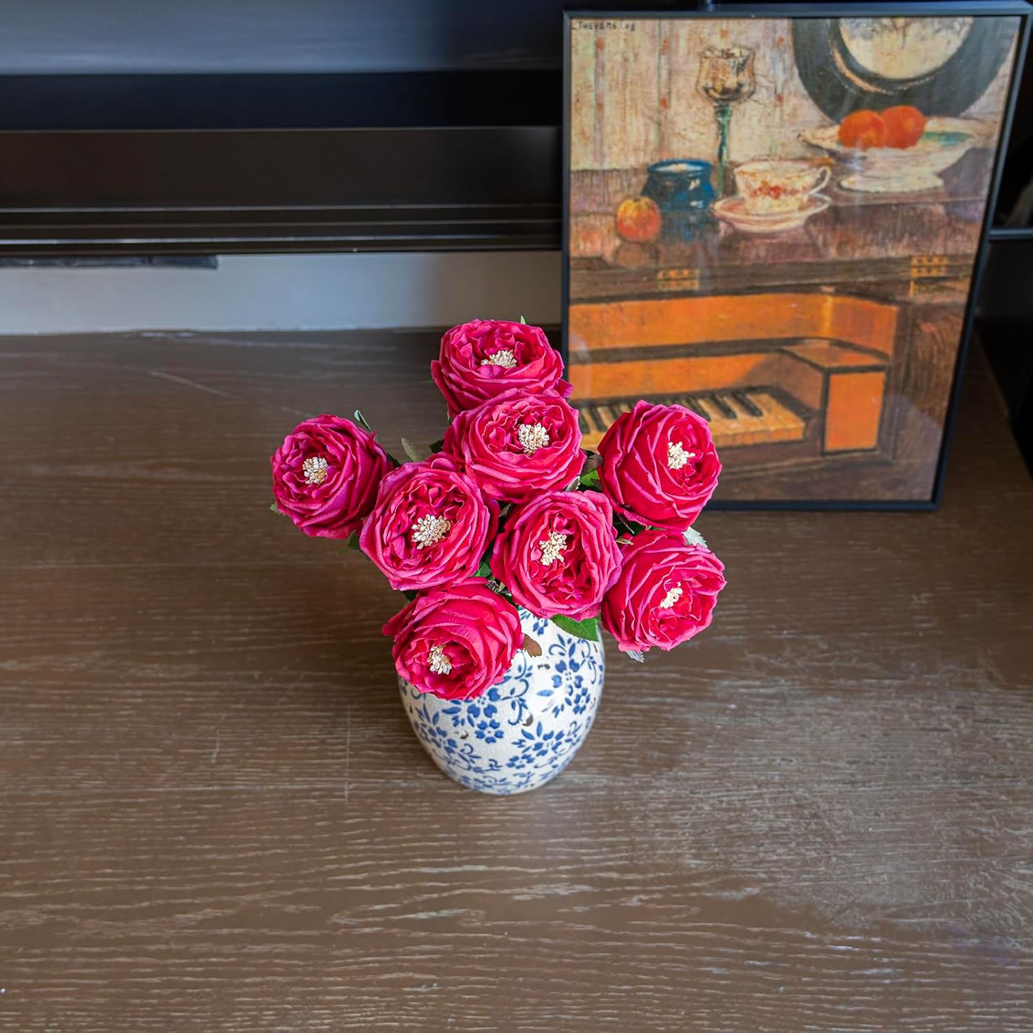 Fake Flowers for Decoration Home Decor Artificial Flowers Austin Rose Peony Latex Fake Flower Living Room Decoration Vivid Pink Roses Peonies (Red 4pcs) - Image 6