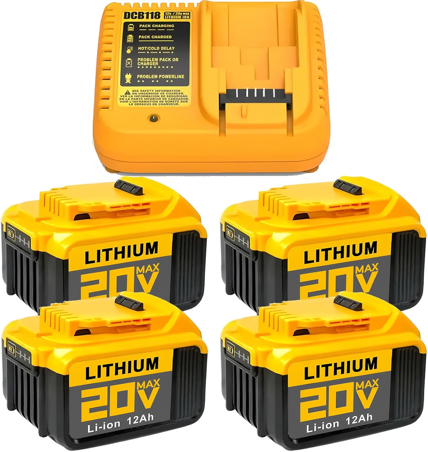 DCB Series 20V MAX Lithium-Ion Battery, 12Ah High Capacity, Multiple Protection System, 12000mAh Power Tool Battery Pack (8PACK 12AH)