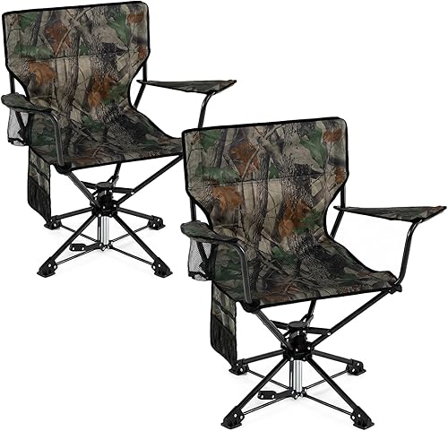 Miniatura 11 de Goplus Silla de caza giratoria de 360°, silla ciega plegable para adultos con portavasos y bolsa de transporte, sillas de camping ligeras