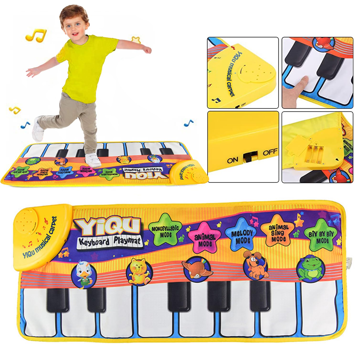 Alfombra Musical De Piano Para Niños – 100x36 Cm, Con Sonidos De Animales, Luces LED, Modos Demo, Grabar Y Reproducir, Regalo Educativo De 1 A 5 Años