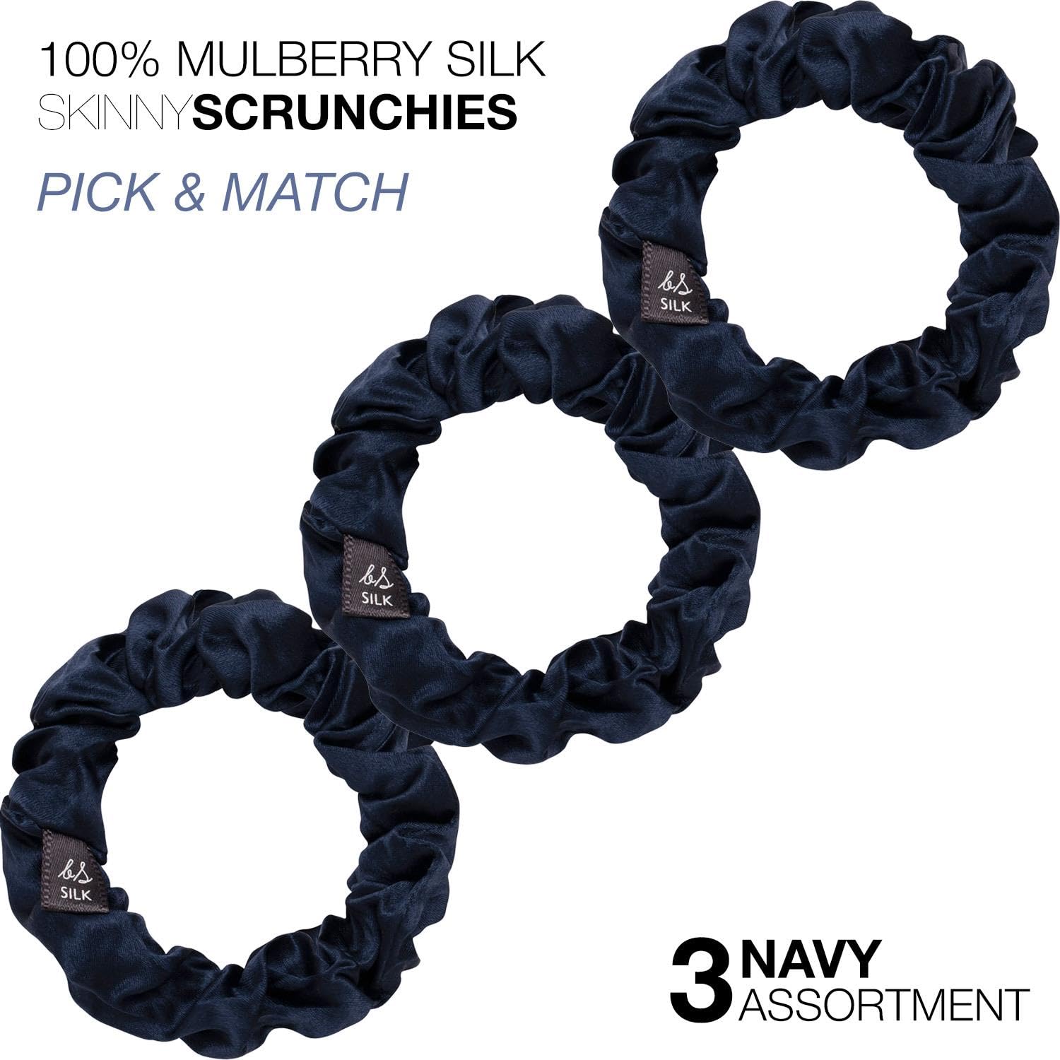 Basic Sense 3 PCS Pure Mulberry Silk Scrunchies for Women, Navy, 3 count (Pack of 1) - Image 2