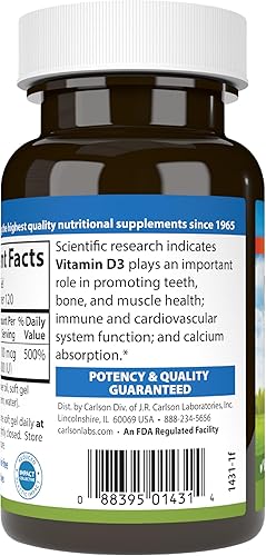 Miniatura 9 de Carlson - Vitamina D3, 4000 UI (100 mcg), Suplementos de vitamina D, salud ósea e inmunológica, suplemento de colecalciferol, cápsulas de vitamina D