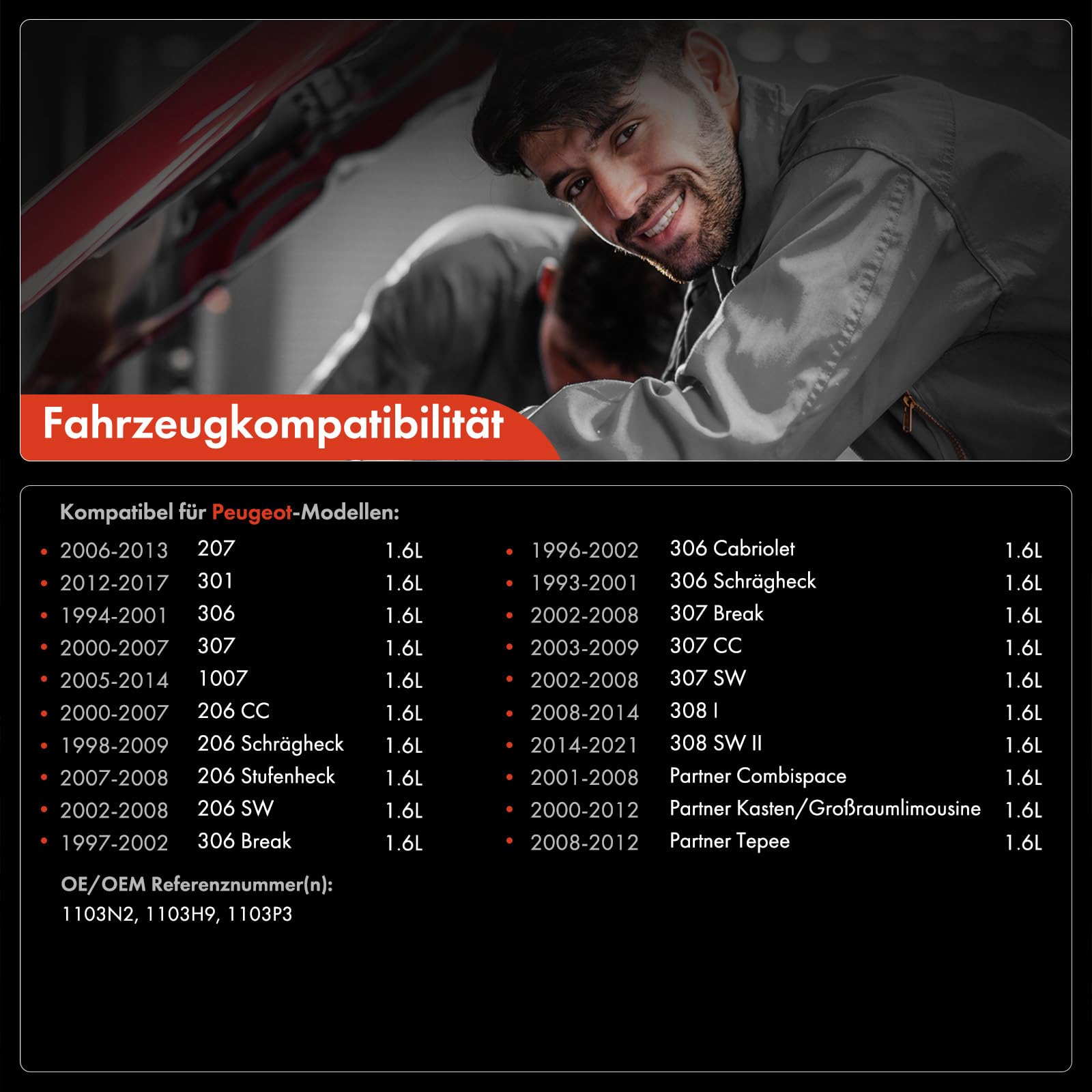 Frankberg ölkühler ölfilter Benzin Kompatibel mit 307 Break 3E 1.6L 206 CC 2D 1.6L Berlingo Multispace B9 1.6L 206 Schrägheck 2A/C 1.6L Replace# 1103P3