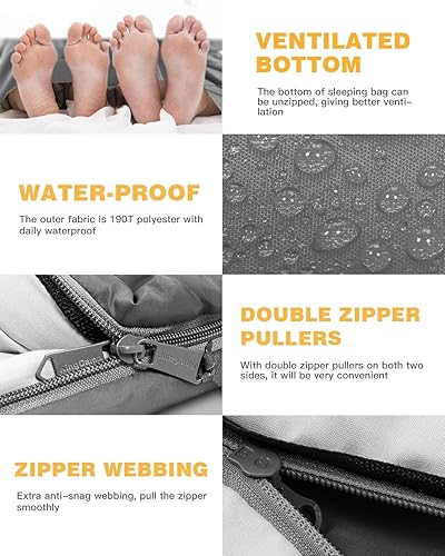 Miniatura 3 de KingCamp Saco de dormir doble para campamento, impermeable, ligero, suave, tamaño Queen, 2 personas, para adultos, adolescentes, senderismo,