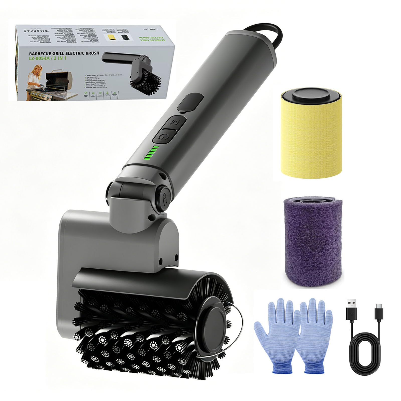 Brosse électrique Barbecue, Brosse Rotative électrique pour Grill avec Angle Réglable, 3 Vitesses, Autonomie 90 Min, 3 têtes de Brosse, Étanche Nettoyeur Grille Barbecue Electrique pour Grilles