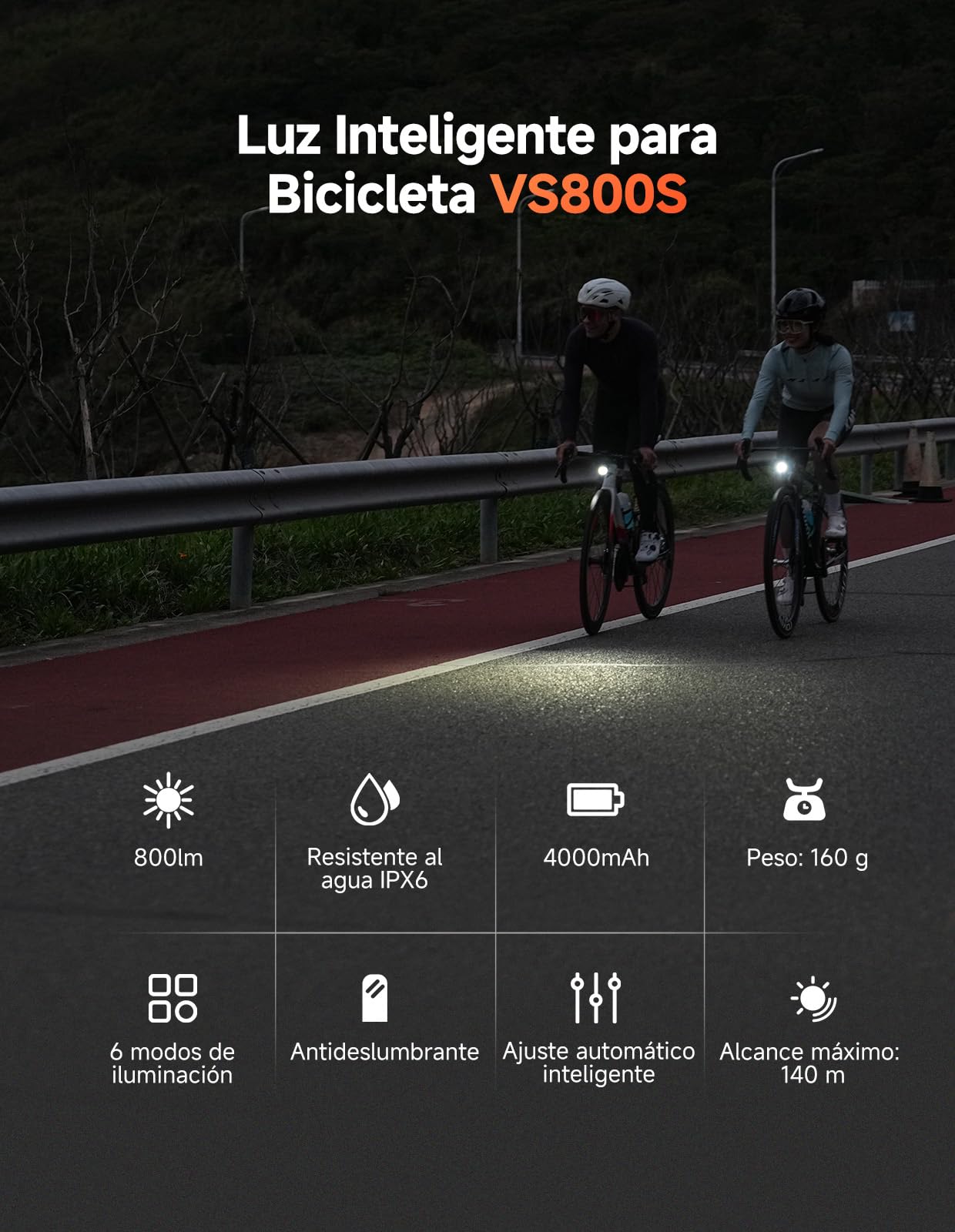 iGPSPORT Luz Bicicleta，500/800/1200/1800 Lúmenes Faro Delantero Brillante para Bicicleta para Ciclismo Nocturno Recargable E Impermeable