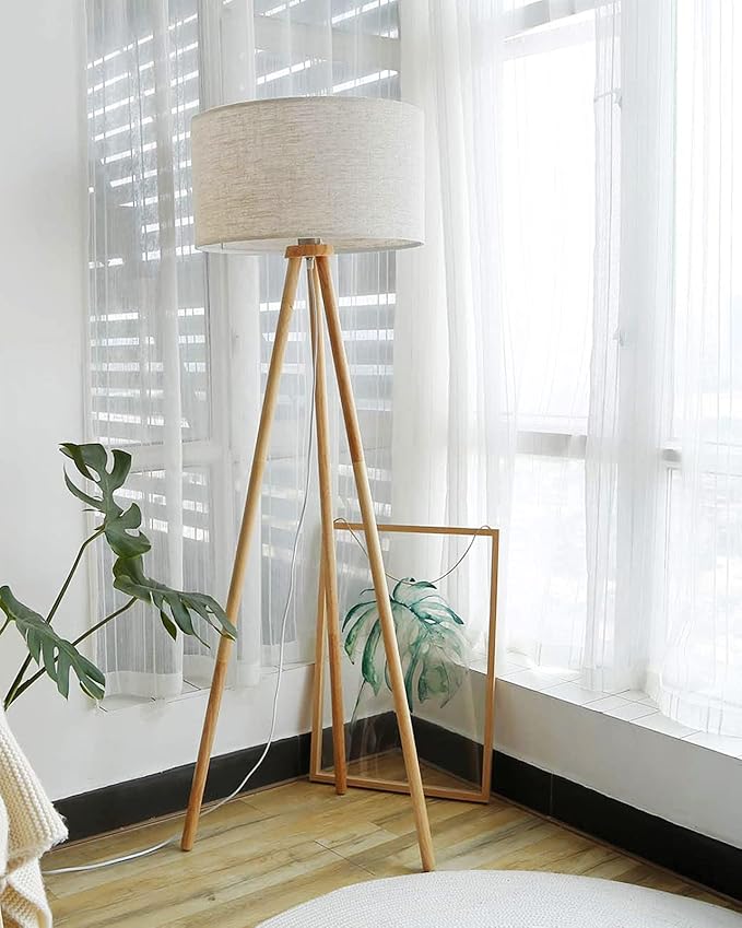 tomons Tomons Staande lamp, vloerlamp driepoot van hout voor de woonkamer, slaapkamer, scandinavische stijl [energieklasse A++] photo 2