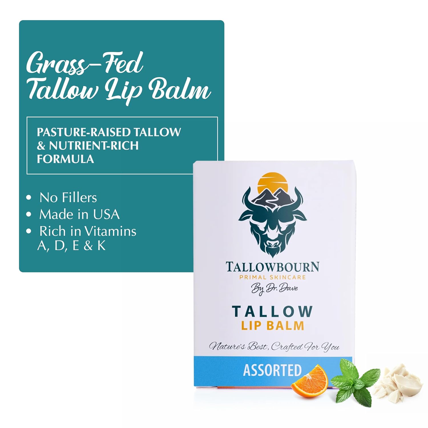 Moisturizing Tallow Lip Balm – Grass-Fed Beef Tallow with Organic Coconut Oil, Beeswax, and Vitamin E – Lip Balm Set – Variety Pack – Travel Essential – 3-Pack - Image 3