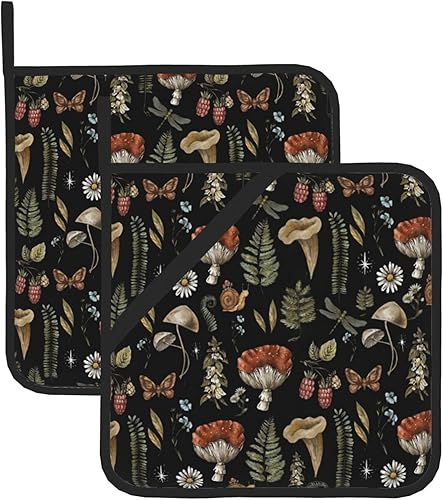 Miniatura 1 de HOYYU Juego de 2 soportes para ollas de hojas de helecho de hongo, estilo vintage, para cocina, resistentes al calor, antideslizantes, almohadillas