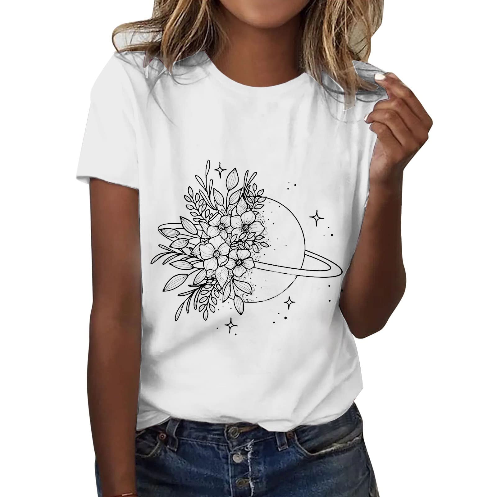 Genérico Camiseta de Manga Corta con Cuello y Estampado Casual Simple para Mujer Camisetas Interior Mujer Manga Larga