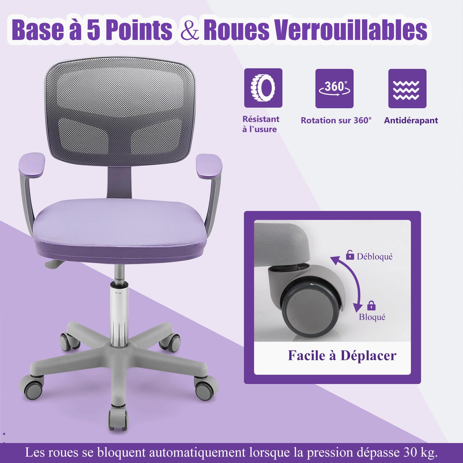 Chaise Bureau Enfant, Chaise D'Étude Avec Dossier Ergonomique Et Siege Pivotant A 360 Charge 150 Kg Pour Chambre Enfant Gris 98357164