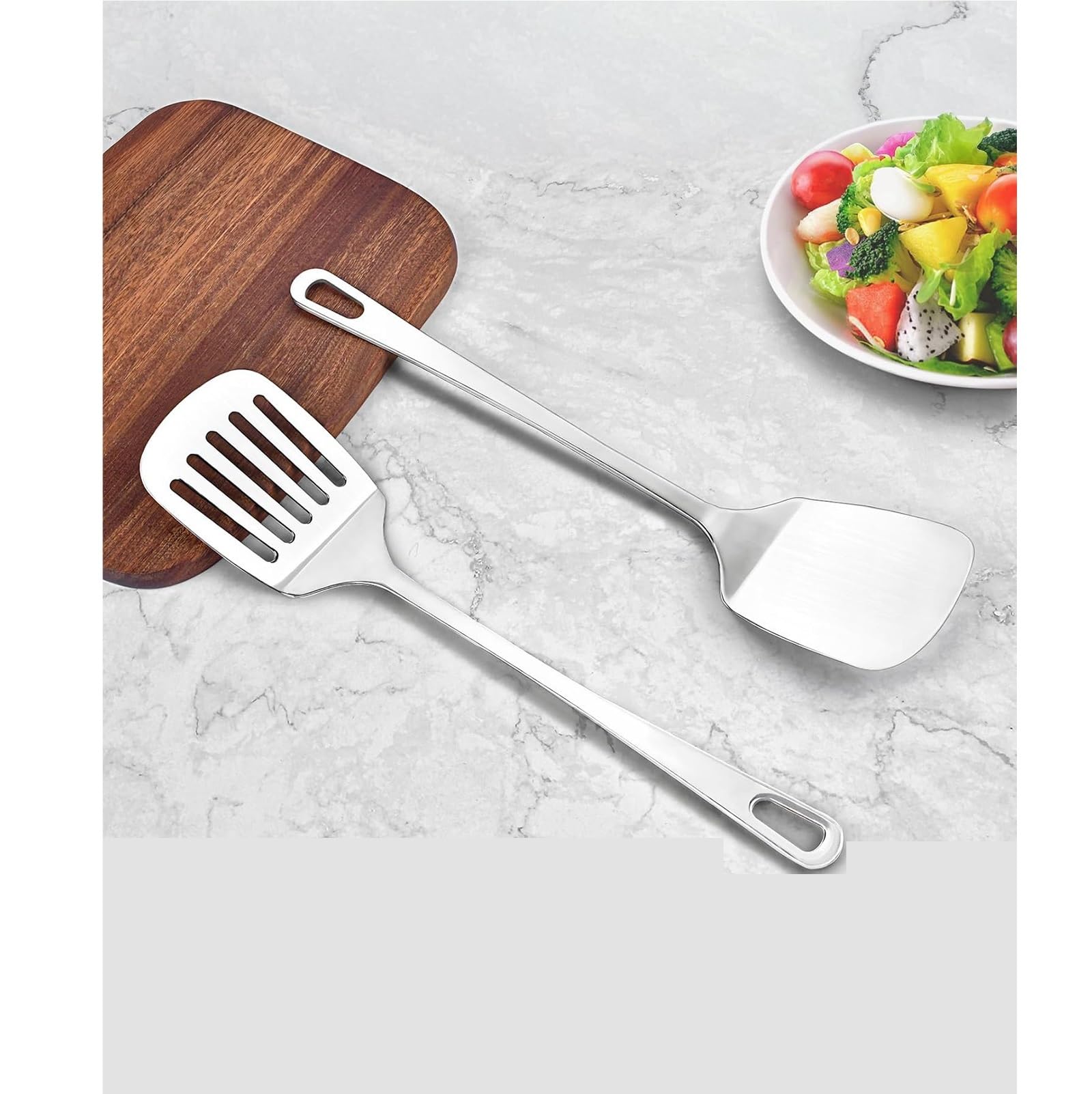 4-teiliges Edelstahl-Spatel-Set, Metallspatel, stabiler und geschlitzter Pfannenwender, hochhitzebeständige Kochutensilien for Fischeier, Pfannkuchen für Antihaft-Kochgeschirr(Size 1)