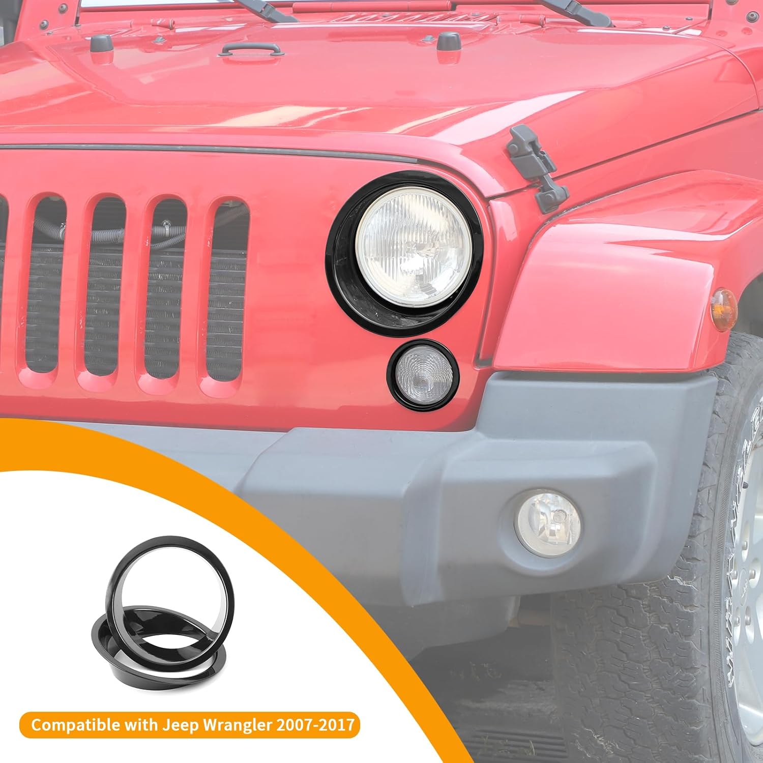 Hoolcar Headlight Bezels Headlight Cover Trim & Front Turn Signal Light Trim Cover Fit for Jeep Wrangler JK JKU 2007-2017, Exterior Accessories, Black