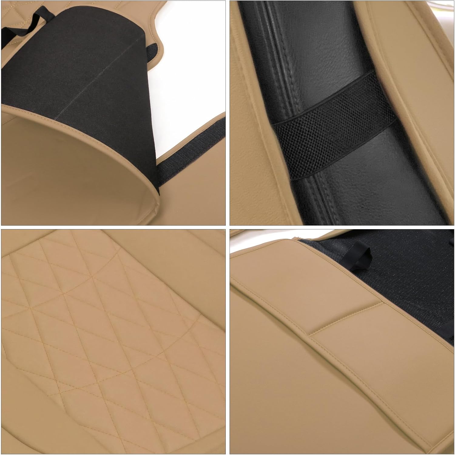 IKON MOTORSPORTS, Full Set Car Seat Covers Compatible with 2008-2023 Toyota Tundra Double & CrewMax Cab Pickup, PU Leather Driver Seat Cover Cushion Protectors, Beige