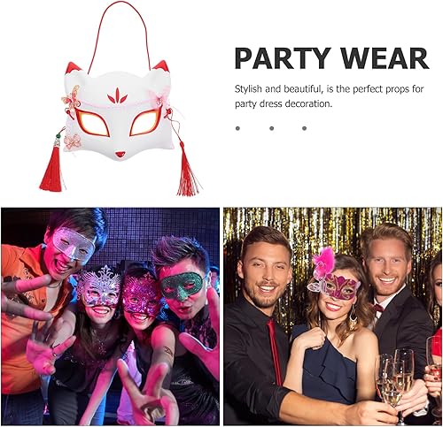 Miniatura 9 de SEWACC Máscaras tradicionales japonesas, máscara de zorro de anime japonés, máscara de zorro para cosplay, máscara de Kabuki, máscara de zorro de