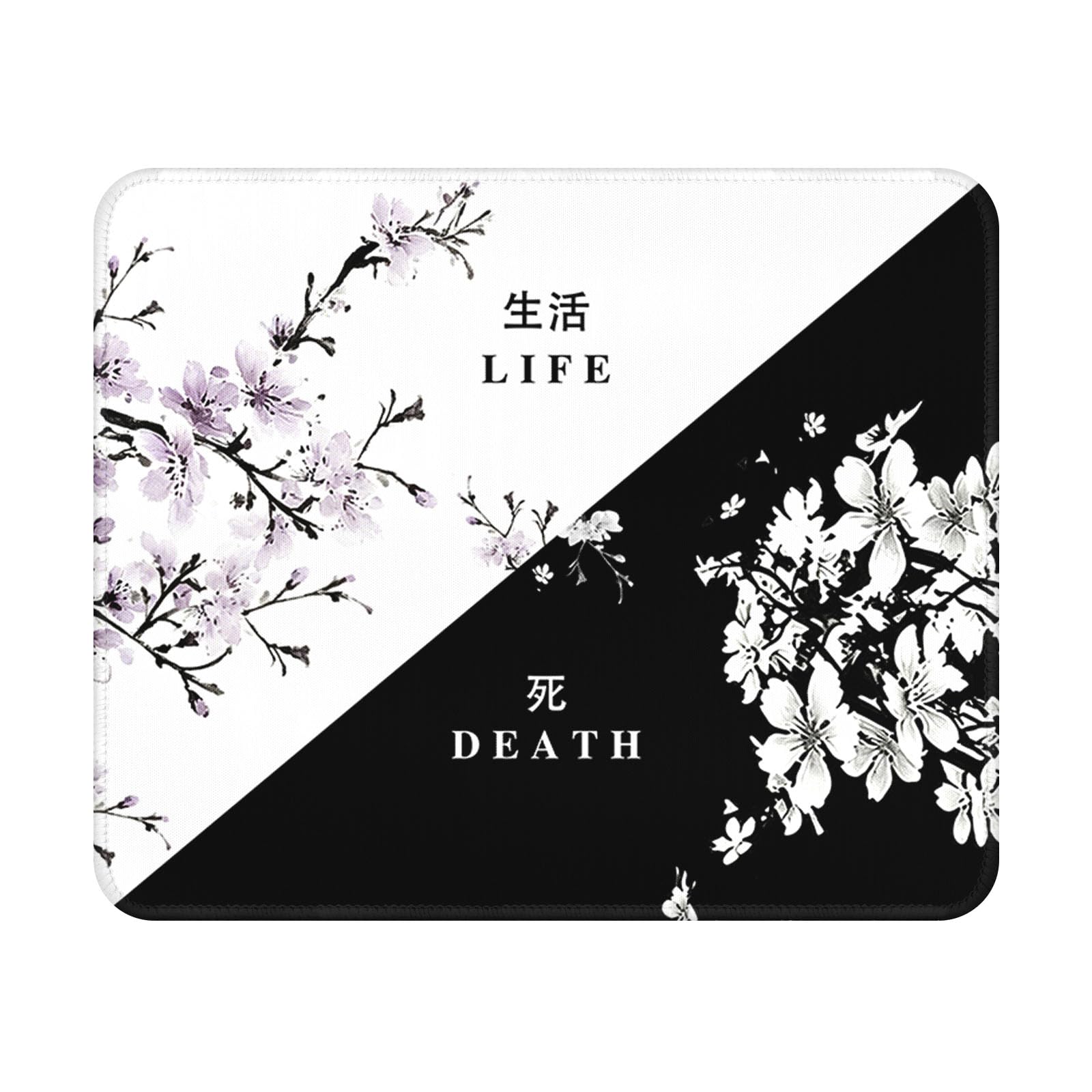 Japanese Mouse Pad - 9.5x7.9 Inch Death and Life Mousepad Cherry Blossom Keyboard Mat with Anti-Slip Rubber Base for Computer Mouse Keyboard Home and Office