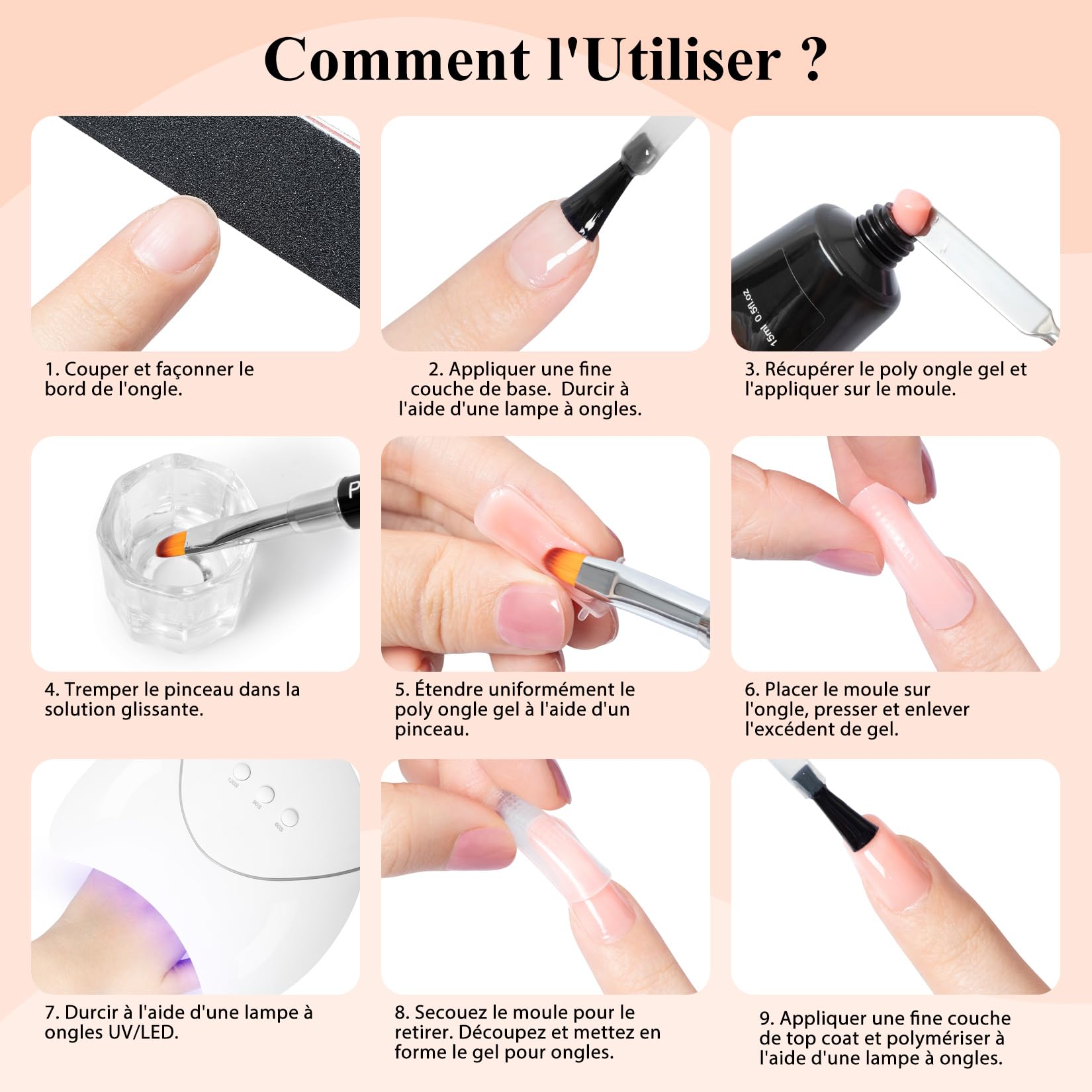 Phoenixy Kit Ongle Gel UV Complet avec 36W Lampe, 8 Couleurs Poly Ongle Gel 15ML, Set de Manucure pour Débutant Gel Construction Ongle U V Kit Nude Rose Marron