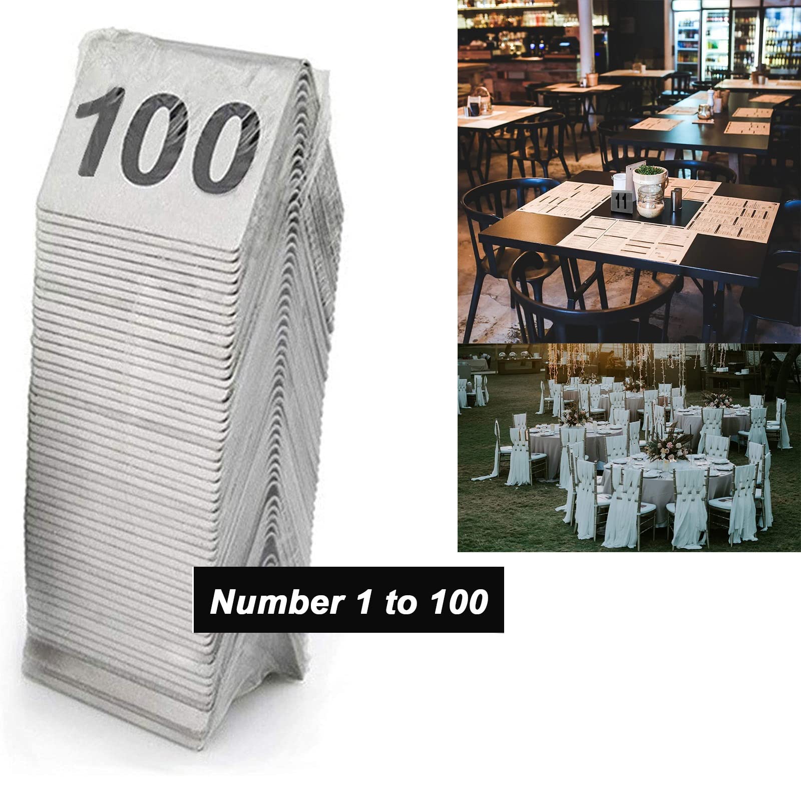 Zestaw numerów stołów ze stali nierdzewnej, Stojaki na numery stołów trójkątnych ze stali nierdzewnej 1-50/100 Dwustronne 5x4x3,5 cm(1100)