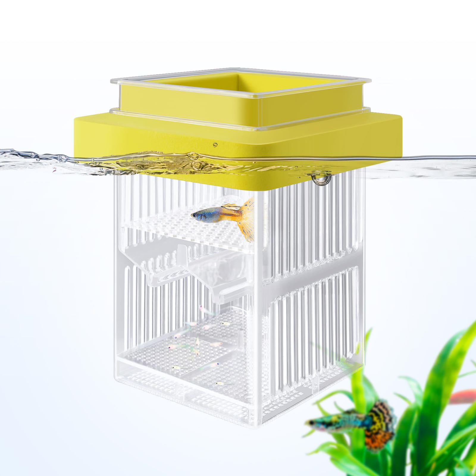 VILLNO Acrylic Floating Aquarium Breeder Box, Baby Fish Tank with Hatchery Incubator and Divider Isolation Box, Fish Tank Separator for Guppy, Betta,