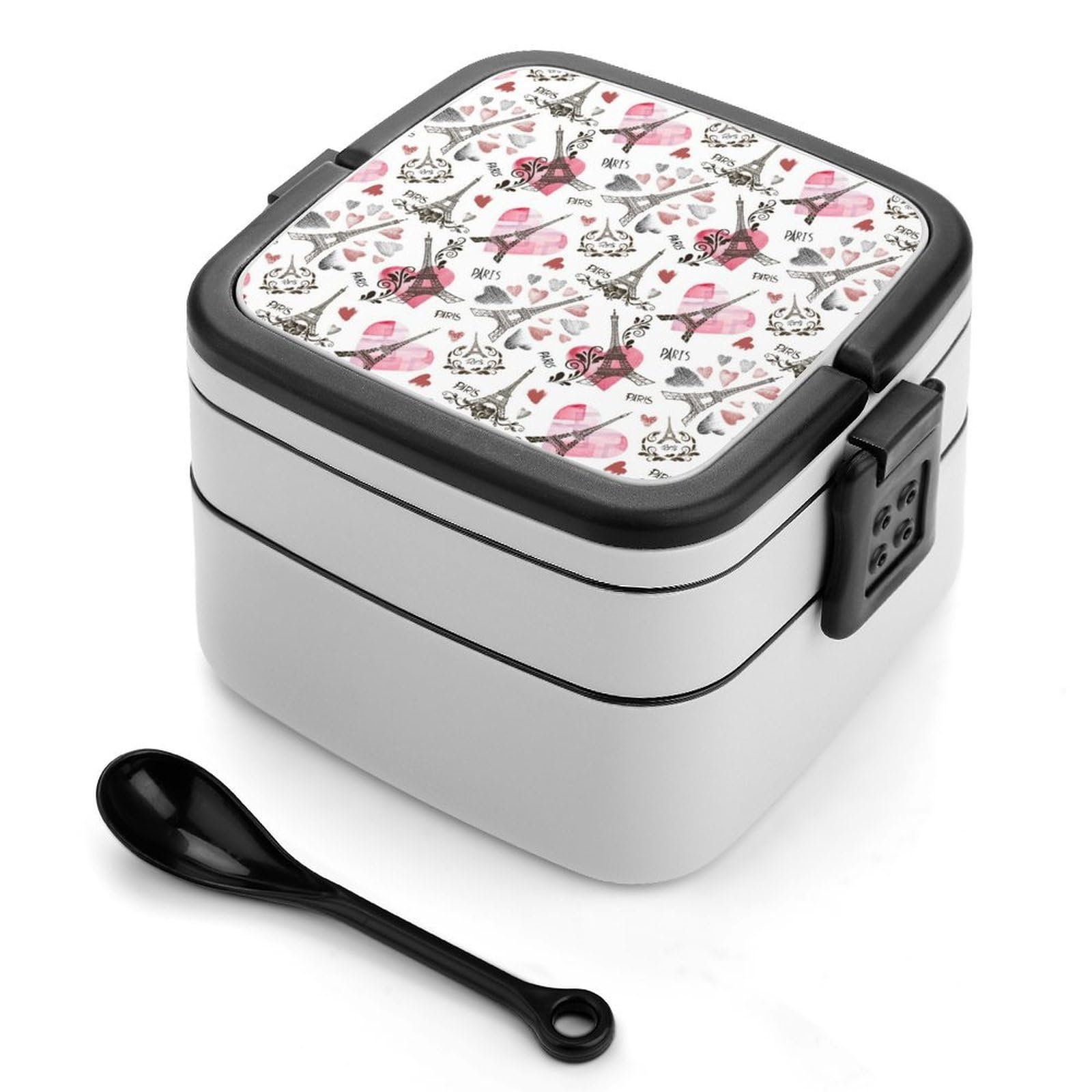 CGSBNGHA Paris-Eiffel Tower And Heart Bento Lunch Box 2 Layer Lunchbox Food Container for Adults Office