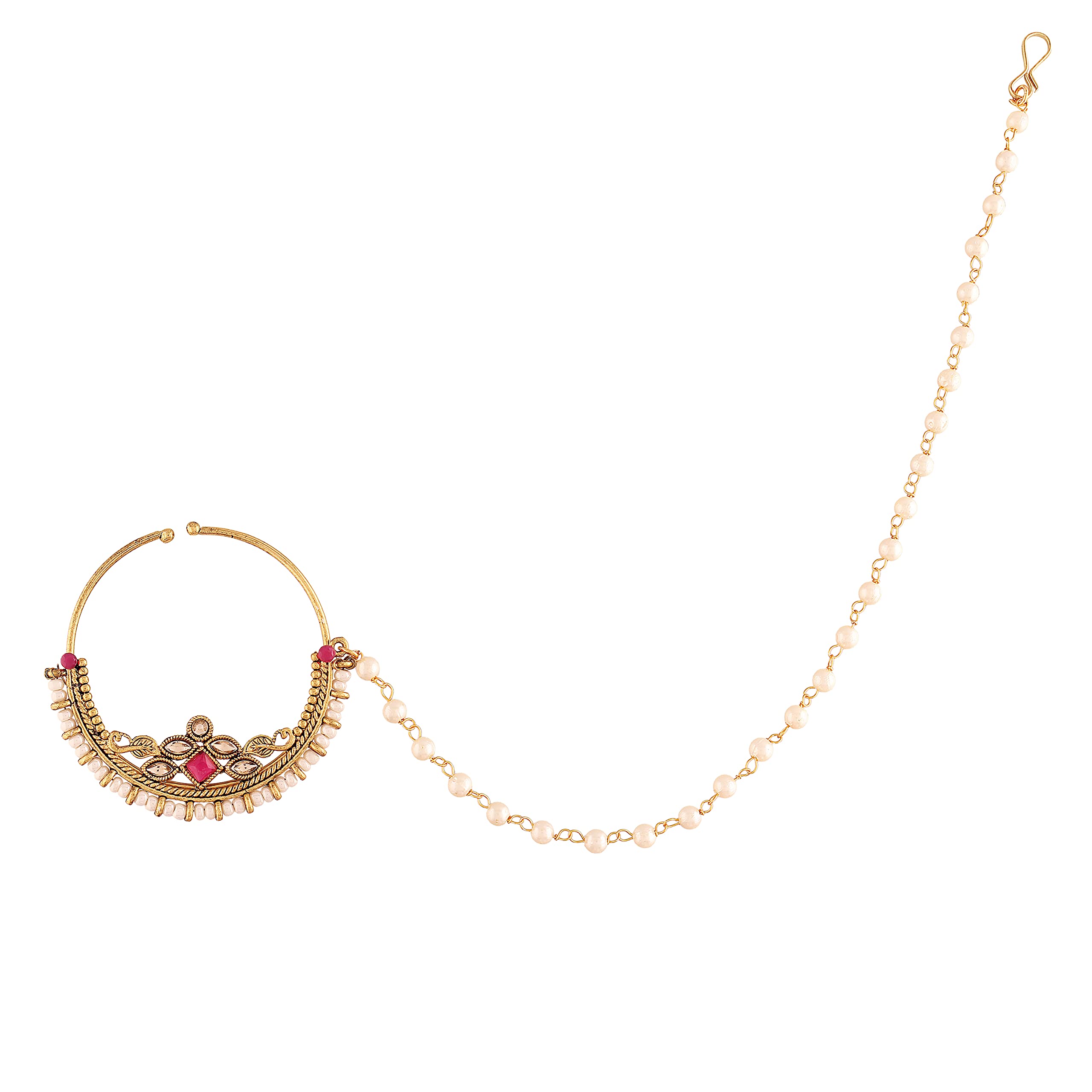 I Jewels 18k Gold Plated Traditional Ethnic Bridal Nose Ring/Nath without piercing with Pearl Chain Encased with Pearl Stone for Women (NL38G) (B097YNB2T6) Amazon Price History, Amazon Price Tracker