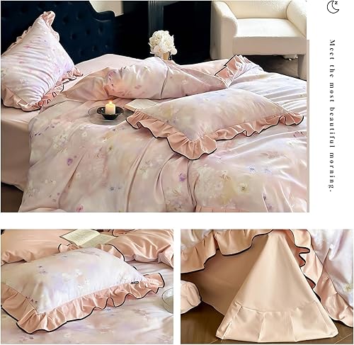 Miniatura 45 de Funda de edredón de 3 piezas, funda de edredón de algodón suave, estilo bohemio, juego de ropa de cama estética con cierre de cremallera, 4 lazos