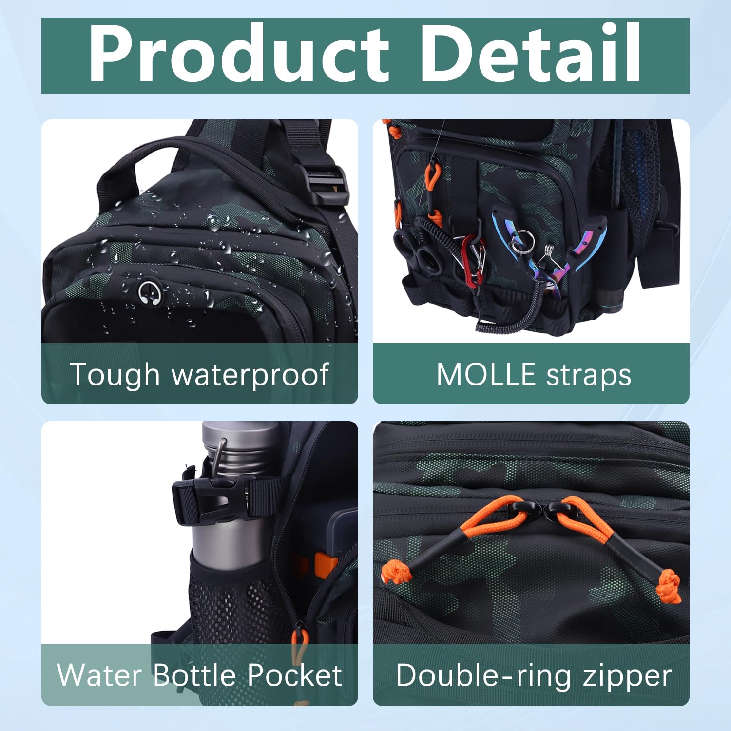 Angelrucksack mit Angelboxen, wasserdichte Angel-Umhängetasche für Angelausrüstung, Fischtasche mit 136-teiligem Angelköder-Set, Fischhakenentferner, Fischlippengreifer, Angelzange, Geschenke für