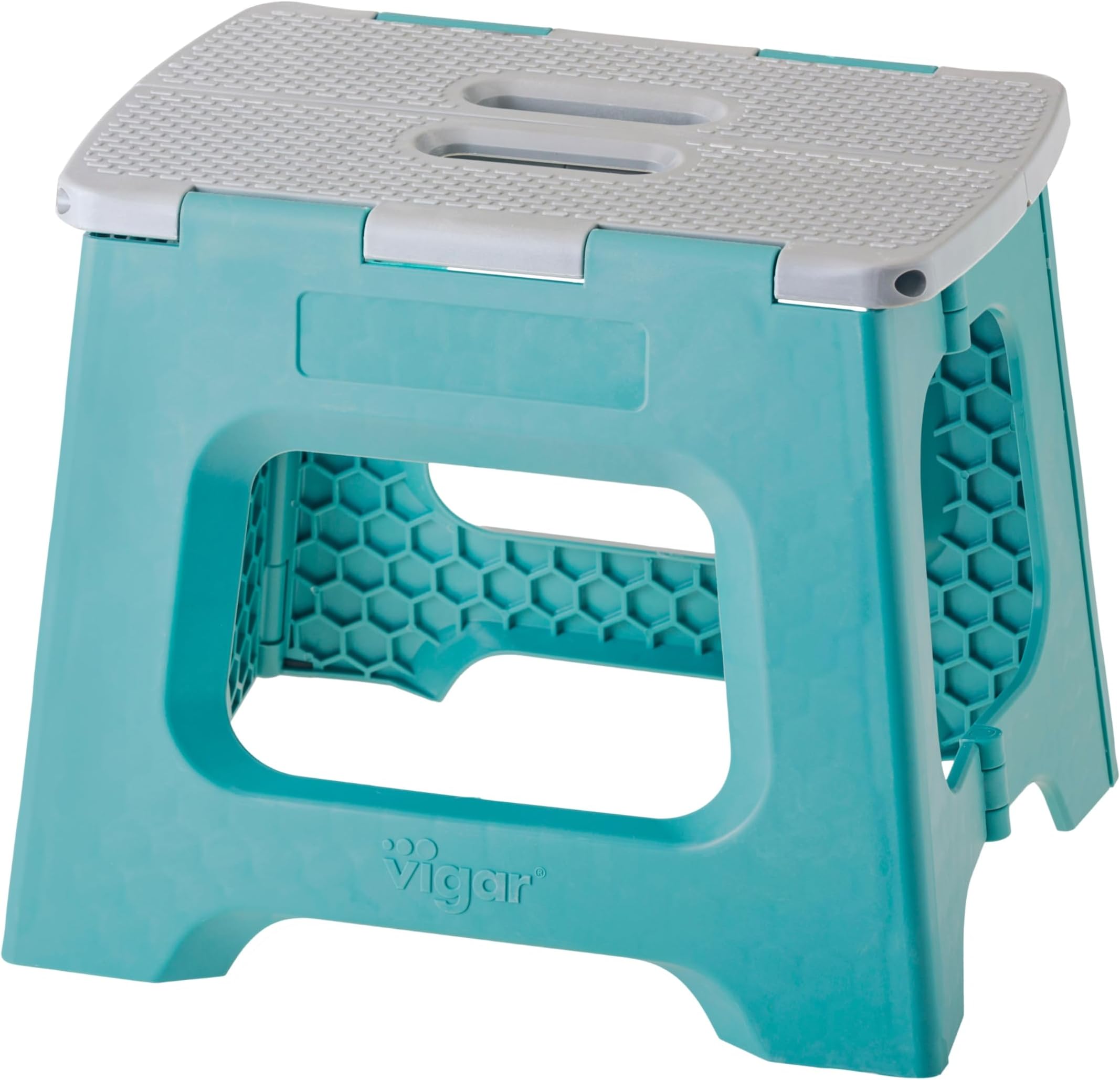 Vigar Compact Step Stool Foldable, 10-1/2-inch Step Stools for Adults up to 330 Pound, Lightweight Stool, Non-Slip Folding Step Stool, Turquoise