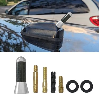 Zufoty Car Short Antenna, 1.37" Aluminum Radio Antennas Replacement, Carbon Fiber Antenna Replacement with Screws for AM/FM Radio Reception, Car Accessories for Most Vehicles