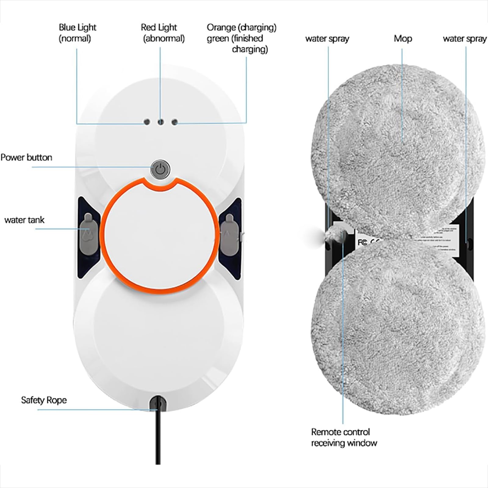 Robot Lavavetri, Robot Lavavetri Con Telecomando, Aspirazione Elevata Da 5600 Pa E Corpo Ultrasottile Da 70 Mm, Spruzzo D'acqua Automatico a Doppia Via E Facile Da Pulire, Per Finestre, Specchi
