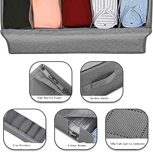Miniatura 2 de Apstour Organizador de ropa debajo de la cama, bolsa de almacenamiento grande con divisores ajustables con tela duradera, asa reforzada, 4 ventanas