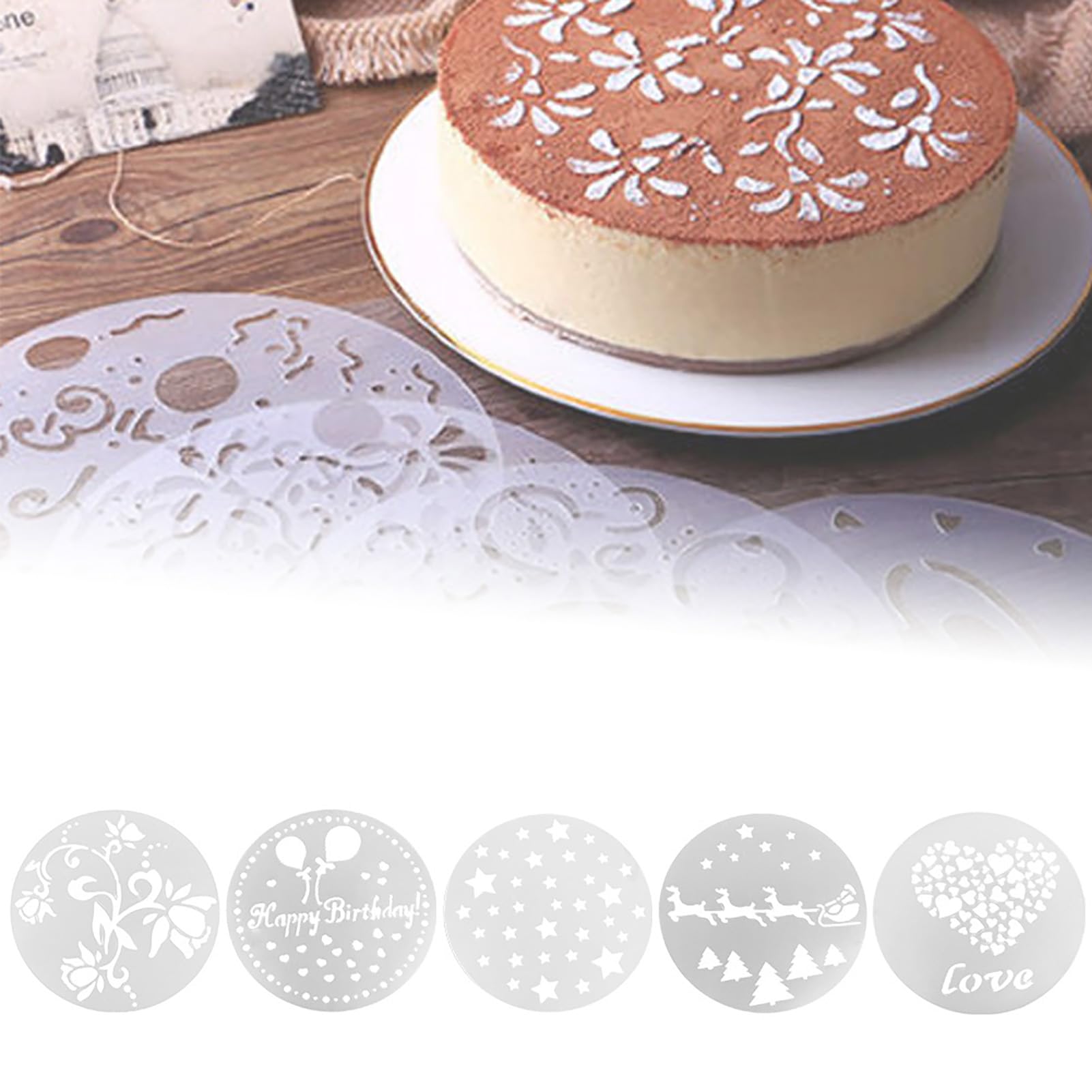Gsycle 5PCS Cake Stencils Decorating, Plastic Pastry Baking Decorating Tools Chocolate Spray Mold for Wedding Birthday Party Cake Decoration Supplies