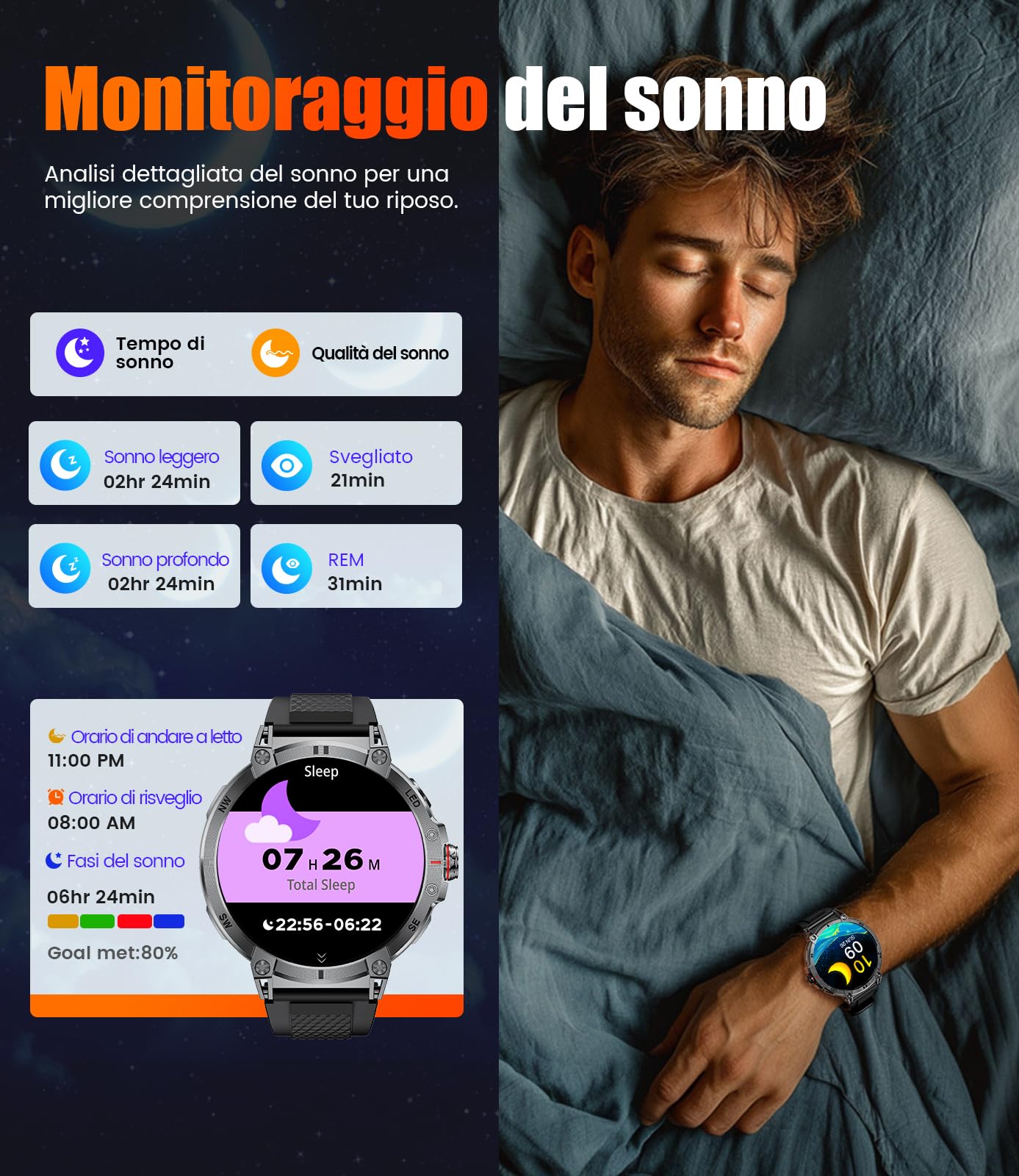 SUNKTA Smartwatch da uomo Militare 1000 mAh grande batteria da 1,7" HD Bluetooth chiamate orologio intelligente per iOS Android con torcia LED, frequenza cardiaca/monitor/contapassi, grigio