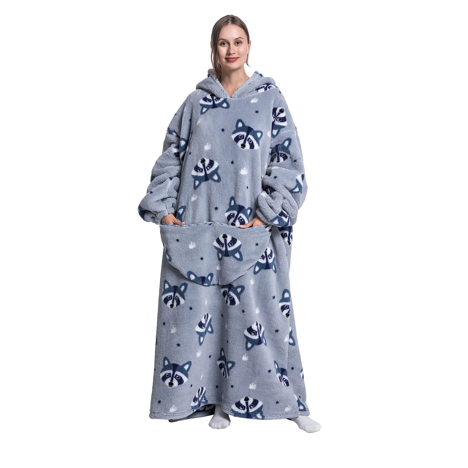 JOREAY Sweat à Capuche Femme, Pull Plaid Oversize en Polaire Couverture à Capuche, Douce et Chaude Plaid avec Manche avec Capuche Homme, Cadeau