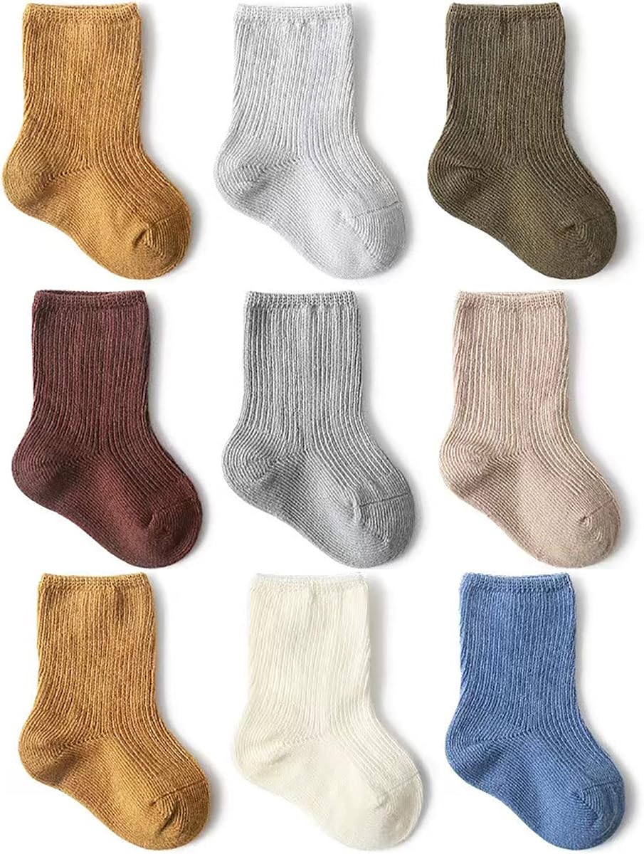 Toddler Socks Unisex Baby Baby Crew Cotton Cuff Socks for Infant Girls Stocking Stuffer for Kids 0-36 Months