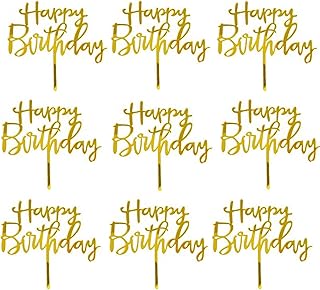 Happy Birthday Cake Topper Birthday Gold Cupcake Topper Acrylic Cupcake Toppers Cake Picks Glitter Cake Topper Decor for Birthday Party Baby Shower Decoration Cake Supplies Cupcake Topper Picks 9PCS