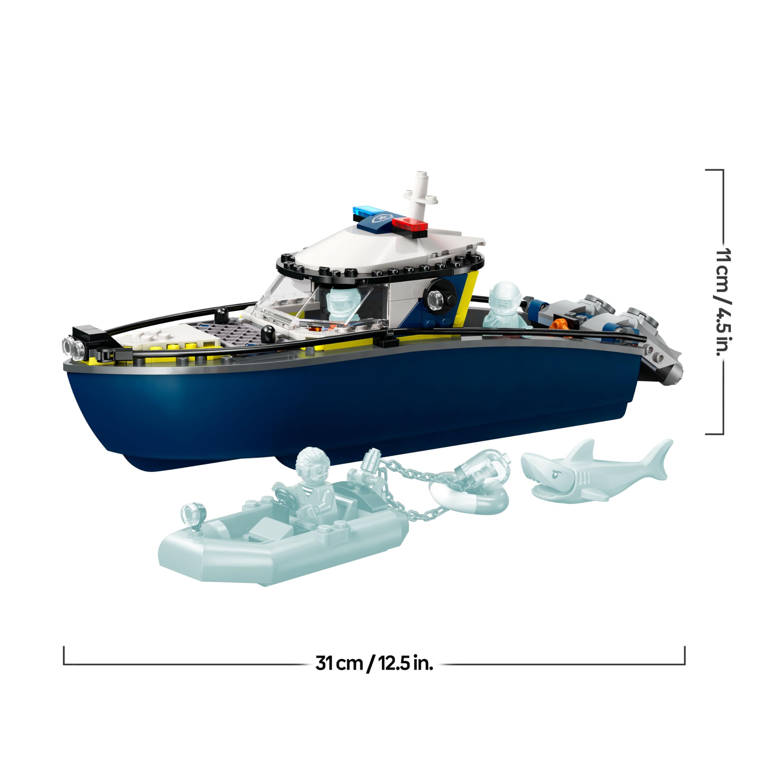LEGO City Persecución en Barco de Policía - Juego Policial con 2 Barcos de Juguete, 3 Minifiguras y Figura de Tiburón - Regalo para Niños y Niñas de 6+ Años 60456