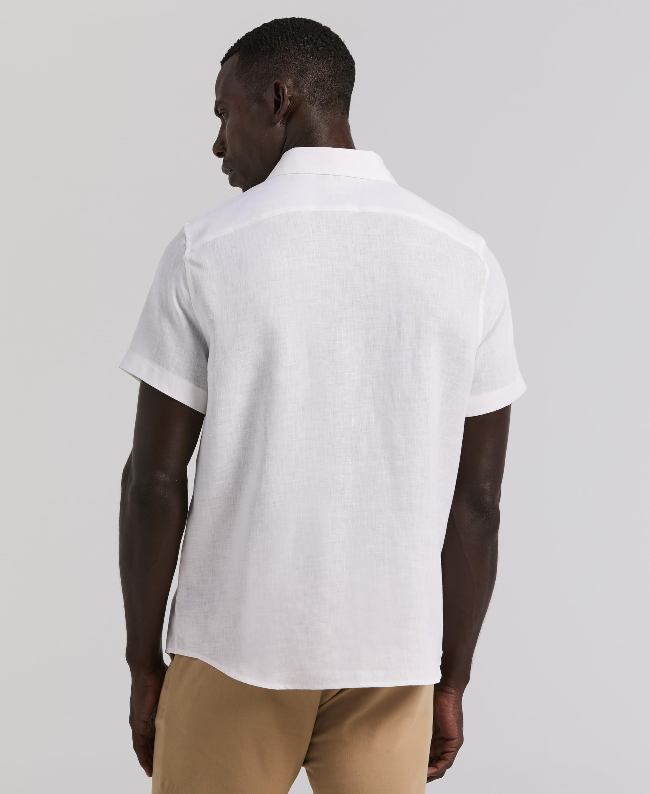 Perry Ellis Solid Linen Short Sleeve Button-Down Shirt Camisa de Manga Corta con Botones de Lino Liso Hombre (Pack de 1)