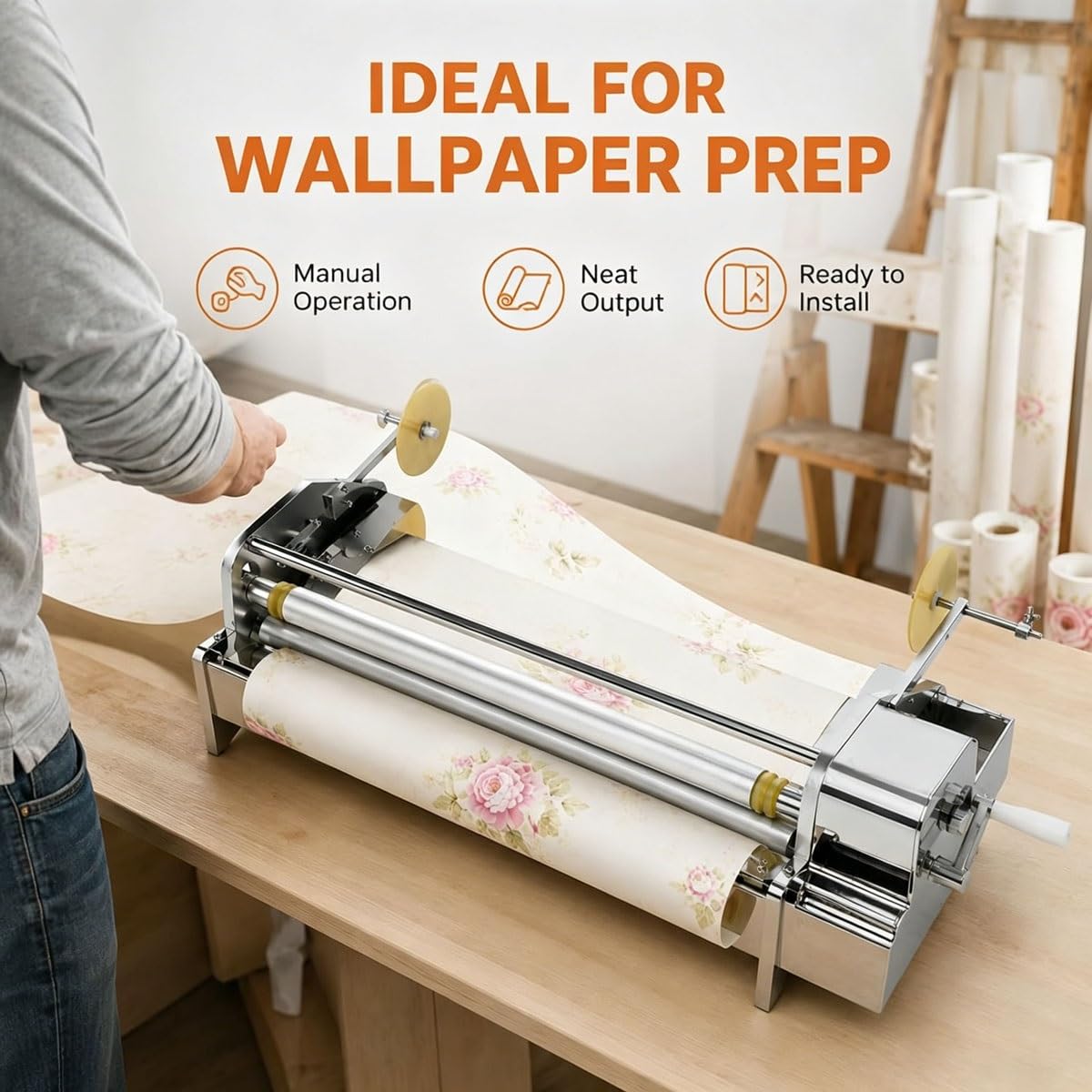 Aplicador adhesivo de papel tapiz de manivela manual, revestidor de espesor ajustable, diseño de acero inoxidable duradero, longitud de 70cm para aplicación de pegamento sin esfuerzo y precisión en pr