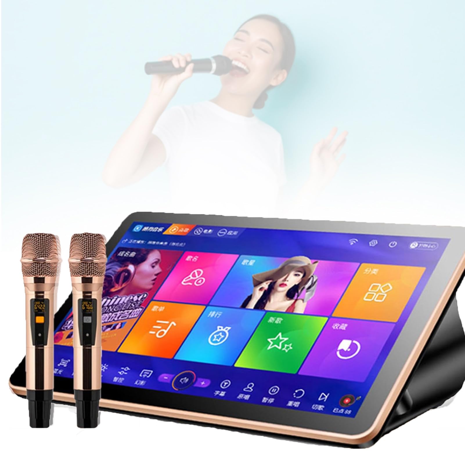 Karaoke Machine, Aktualizacja Cloud Songs, śPiewająCy Odtwarzacz Karaoke, Bezprzewodowy Mikrofon, Sterowanie Ekranem Telefonu I Aplikacją, Mikrofony Z PogłOsem Dsp 500G-White