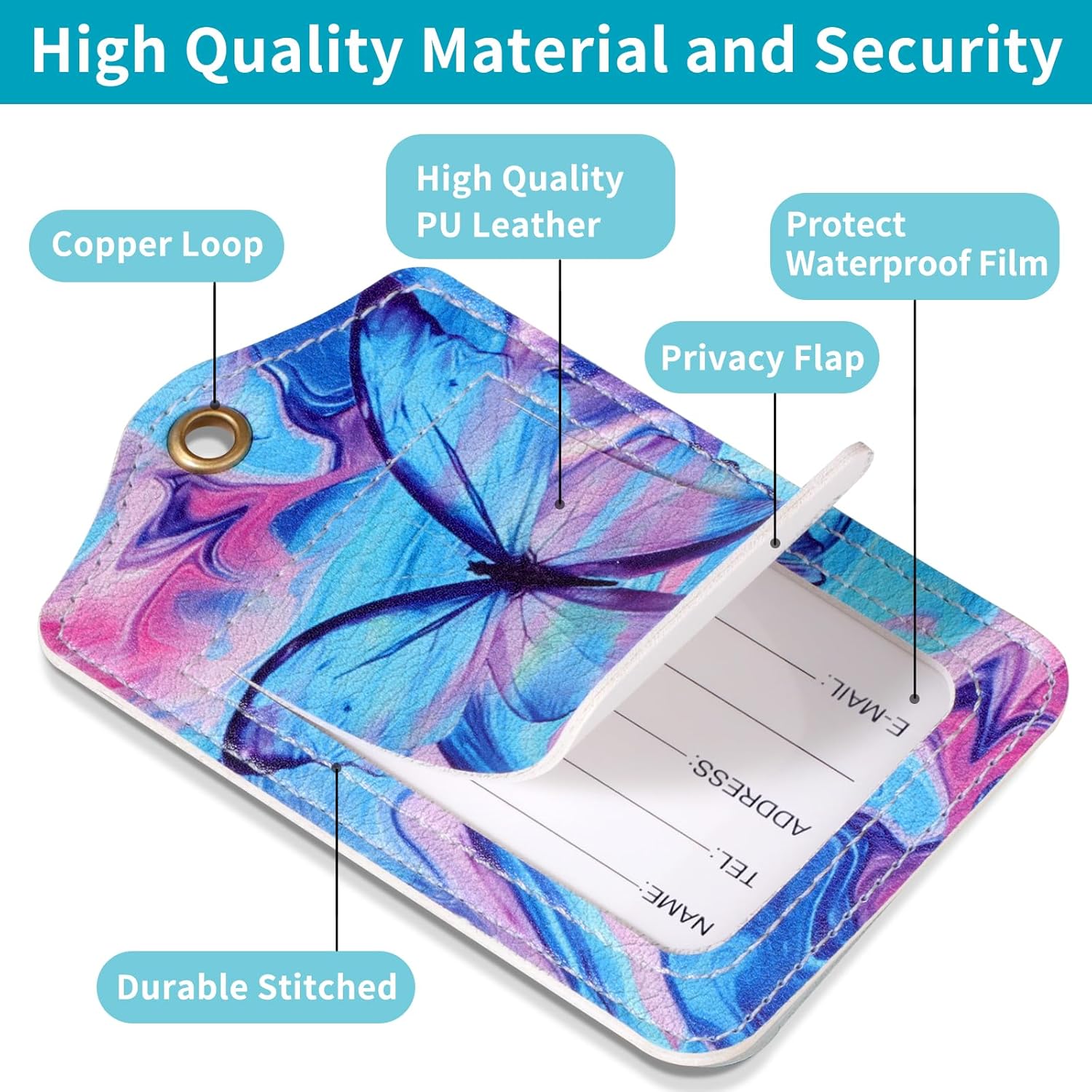 Fishent Luggage Tag, 3 Pack Travel Cruise Luggage Tags for Suitcases, Cute Suitcase Tags Identifiers Bag Tags with Privacy Flap, Baggage Name Tag for Women Men Luggage Backpack Handbag School Bag - Image 4